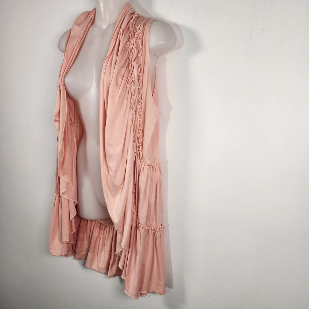 Cable & Gauge Women Peach Sleeveless Open Cardigan Vest Ruffle Cascading Size XL - Picture 11 of 12